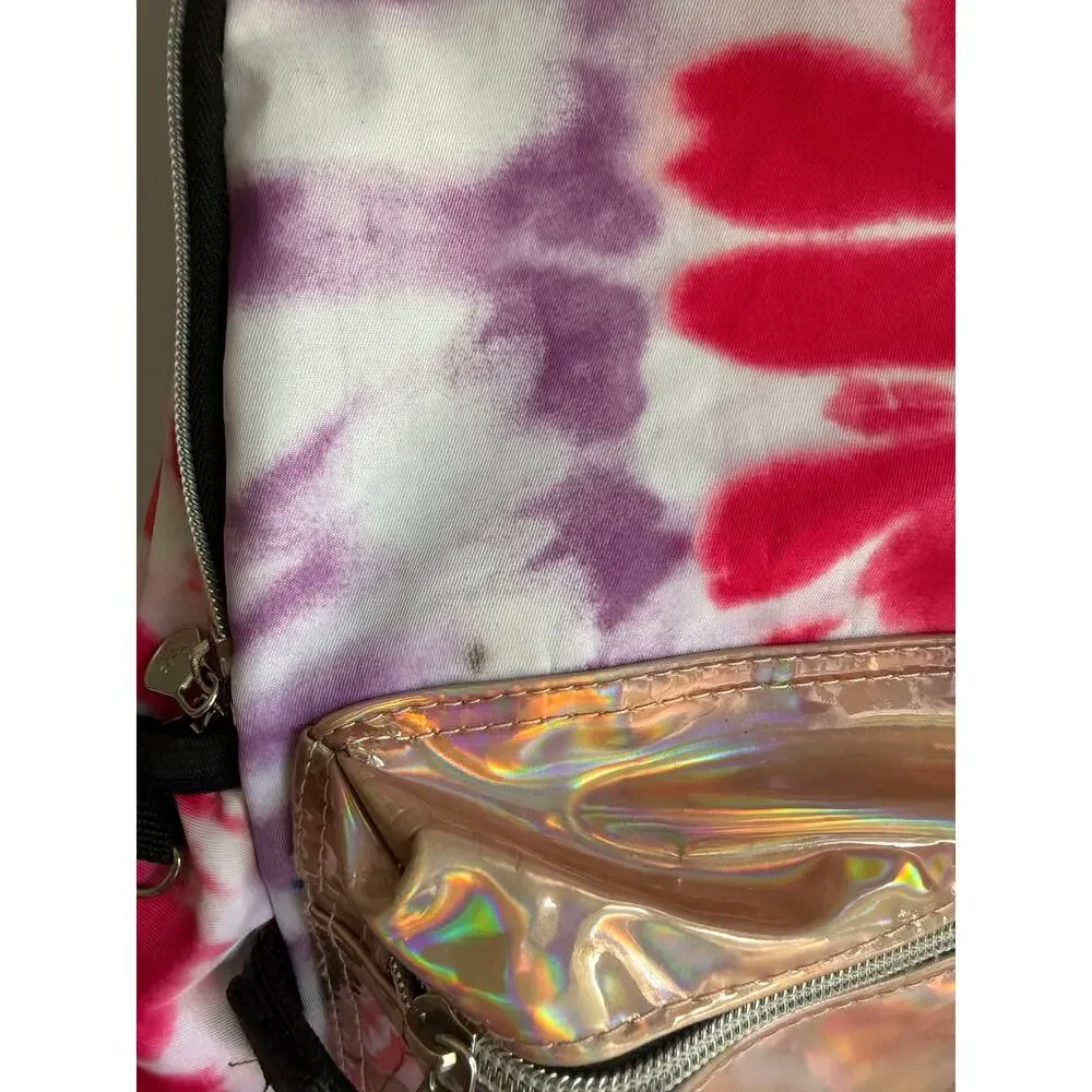 Justice Girls Tie Dye Backpack Pink Holographic Front Pocket School Book Bag